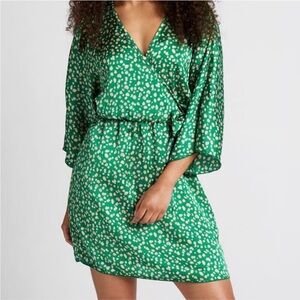 Modcloth Mini Wrap Dress Size Large 3/4 Sleeves w/ Beige Spots in Emerald Sz 2X